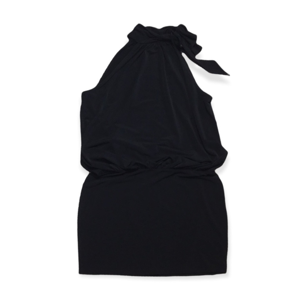 EXRESS Black Tie-Neck Mini Dress S